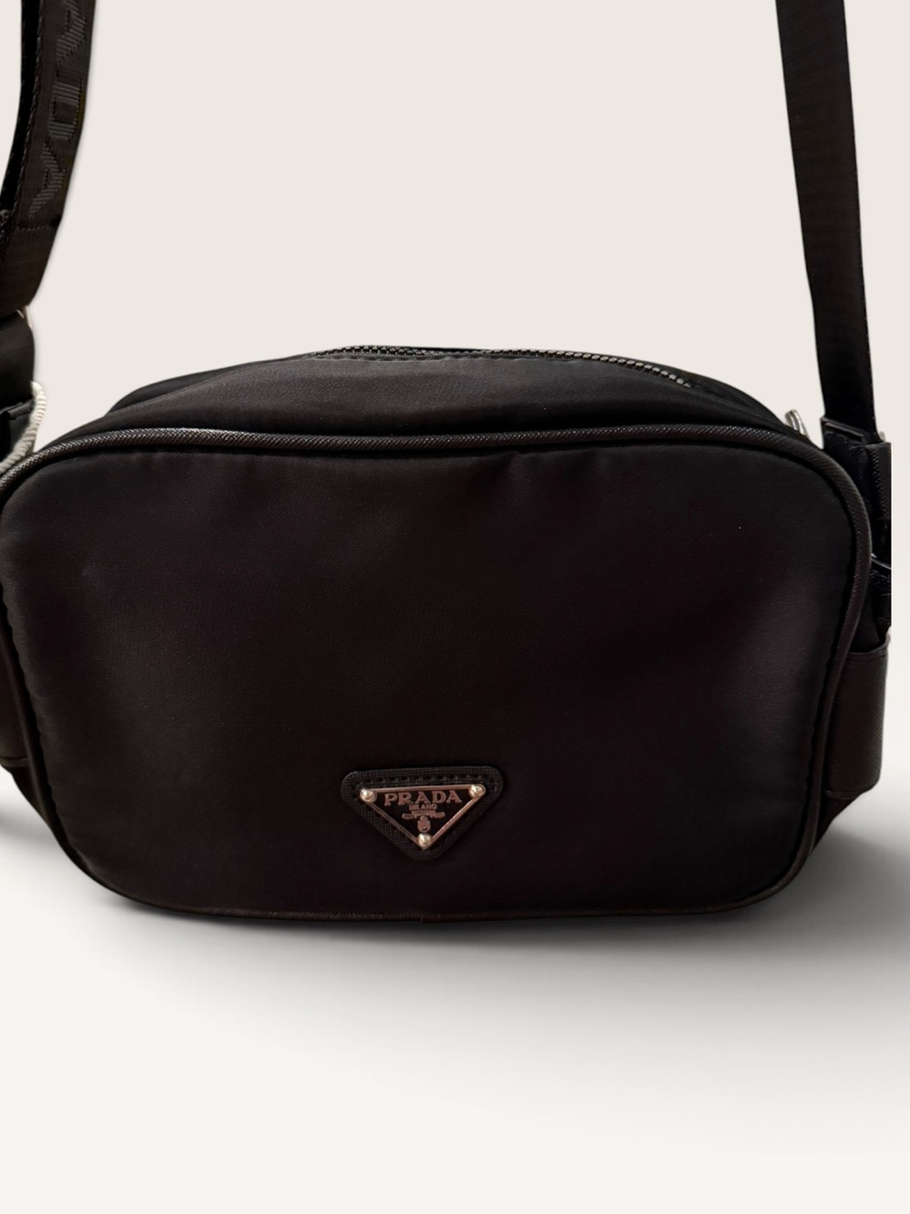 NWOT Source Unknown Black Nylon Crossbody Bag with Logo Plaque